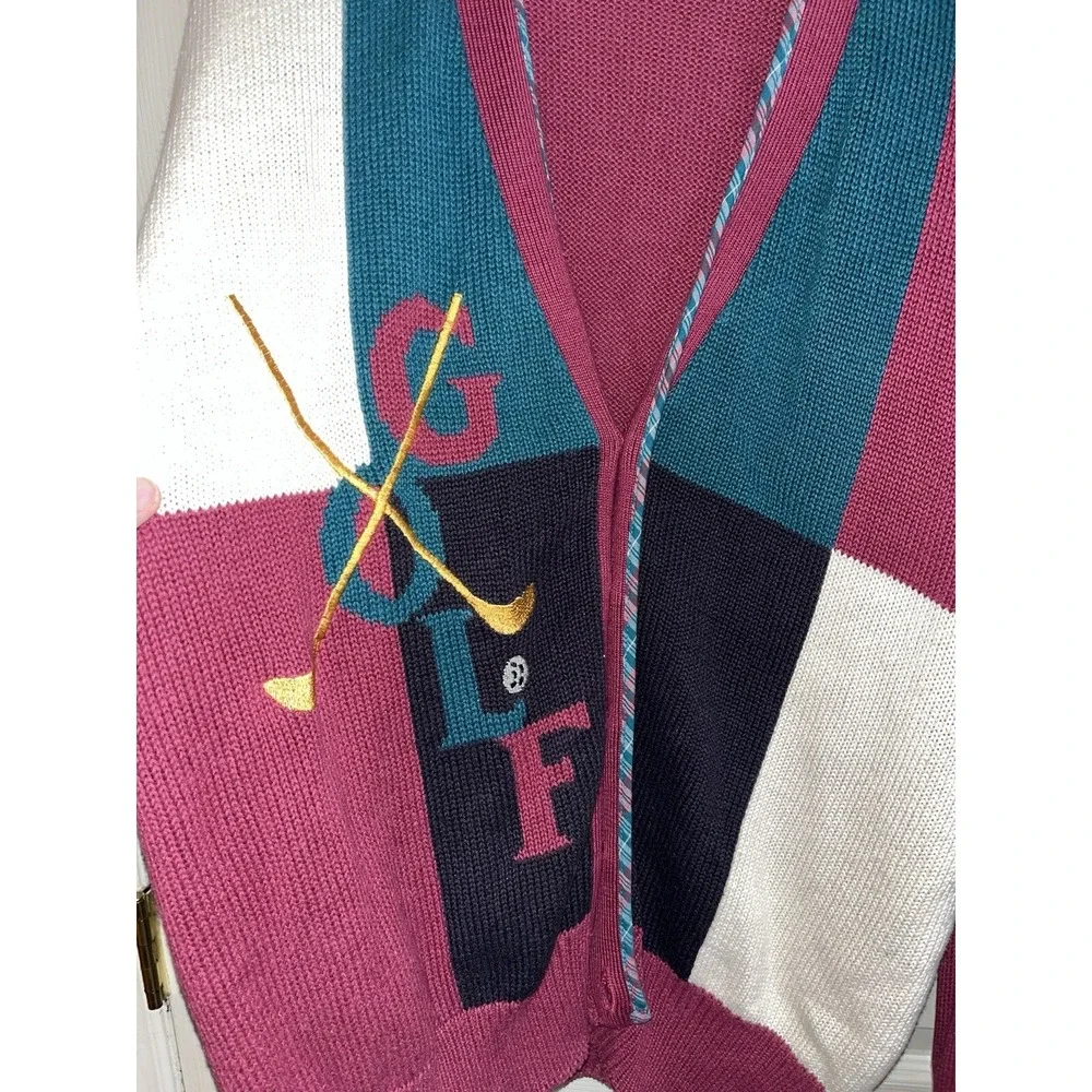 Vtg. Players Van Huesen Golf Cardigan , Patched Elbows , Embroidered Ramie Blend